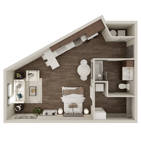 Floor plan for studio, 1 bath, 598 sqft